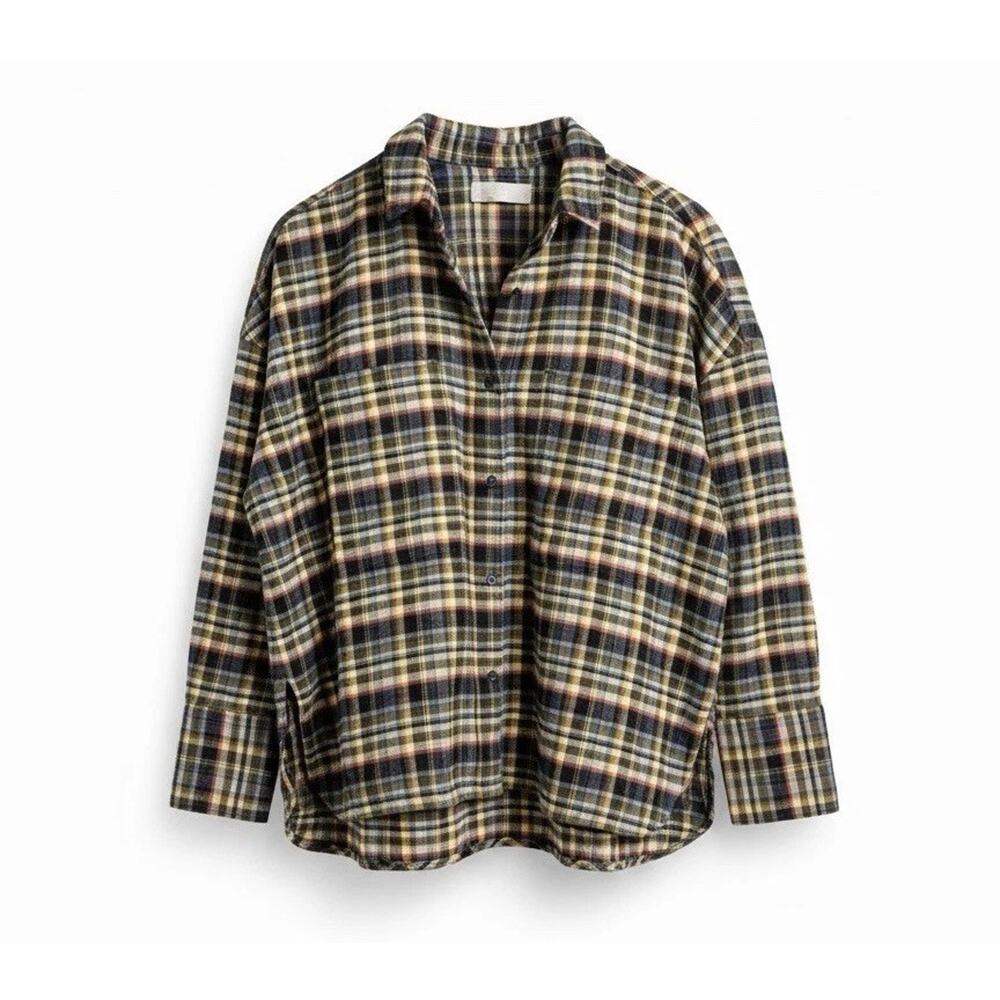 Everlane Plaid Blouse - Black, Yellow, Cream